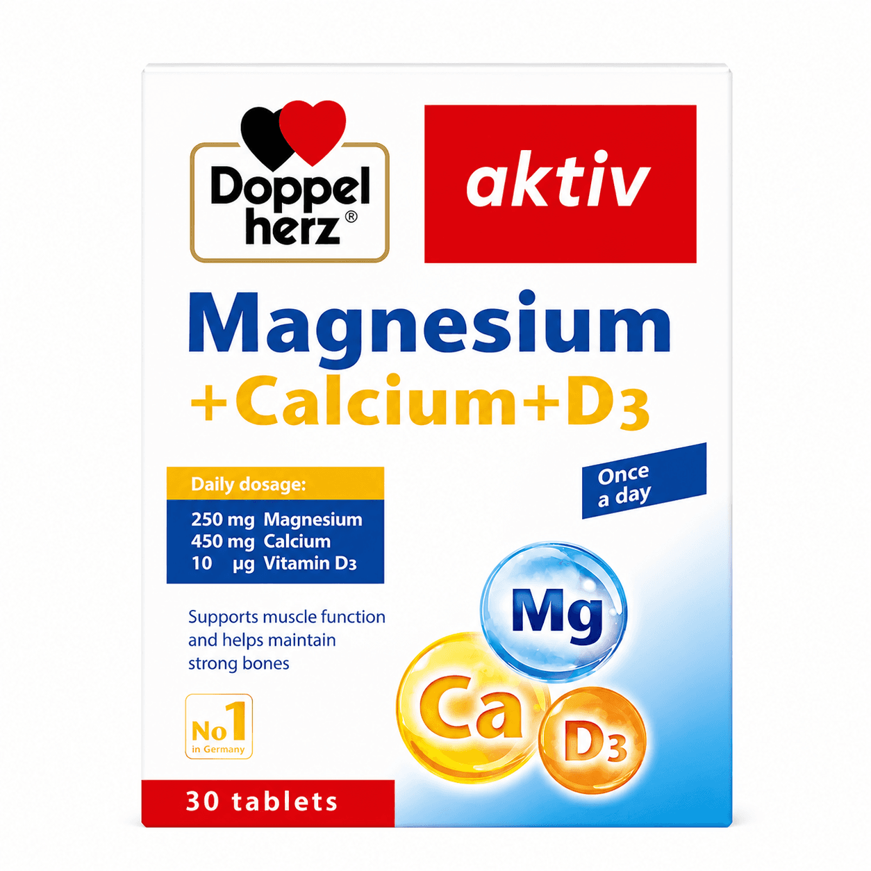 Viên Uống Bảo Vệ Sức Khỏe Doppelherz - Magnesium + Calcium + D3 (Hộp 30 Viên)